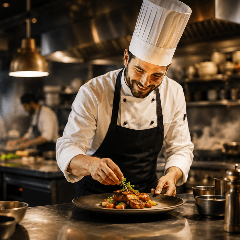 Commercial cook in restaurant kitchen